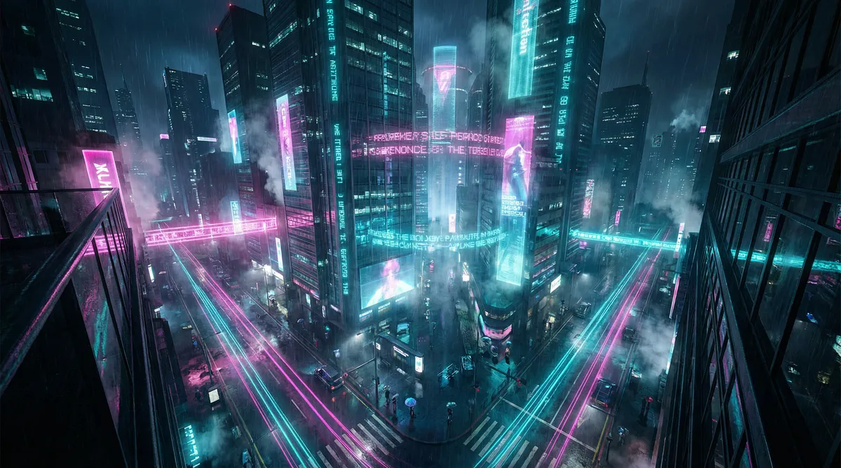 僵尸叔叔国语 竖屏短剧平台首页背景 - 赛博朋克都市夜景